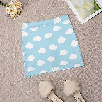 Amazon.co.jp: スカート レディース 青空 雲柄 Aライン ハイ